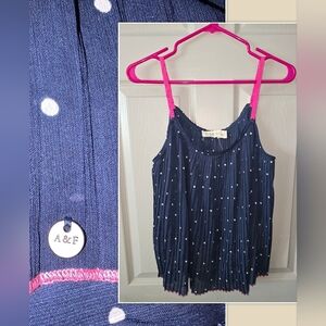 NWT A&F Abercrombie & Fitch Pleated Polka Dot Spaghetti Strap Tank Top Blouse L